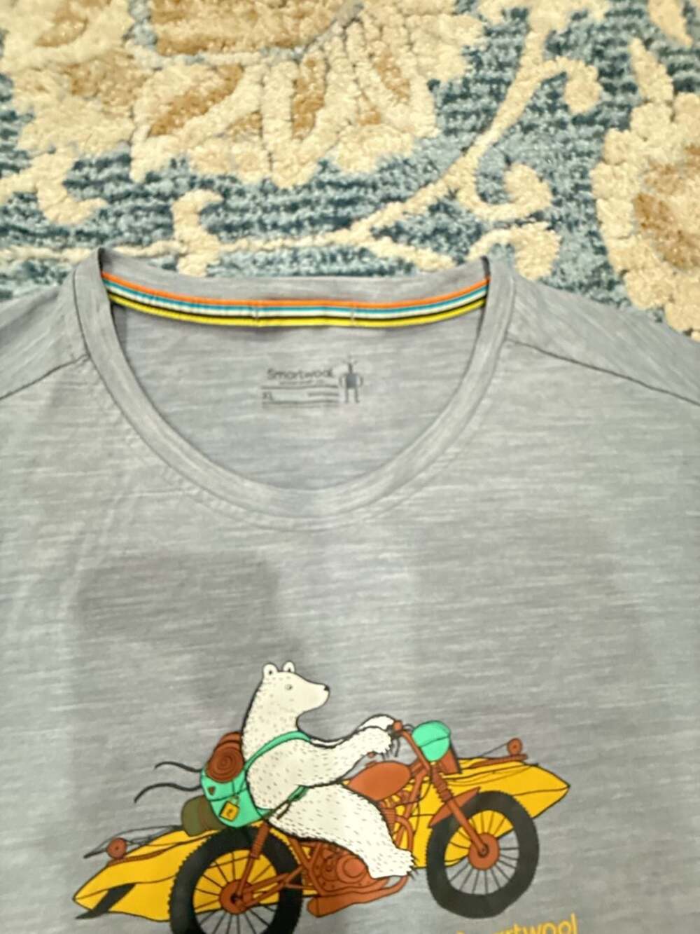 Smartwool Bear Motorcycle Graphic T-Shirt Size XL Gray Merino Wool